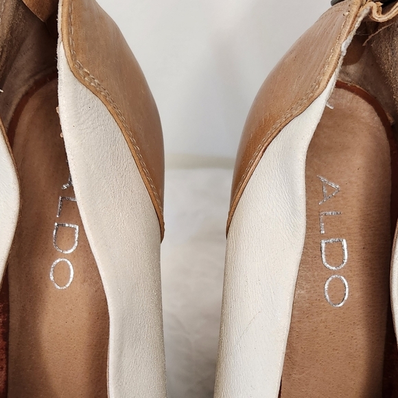 Leather Wedge Heels Cream & Tan - Picture 9 of 11